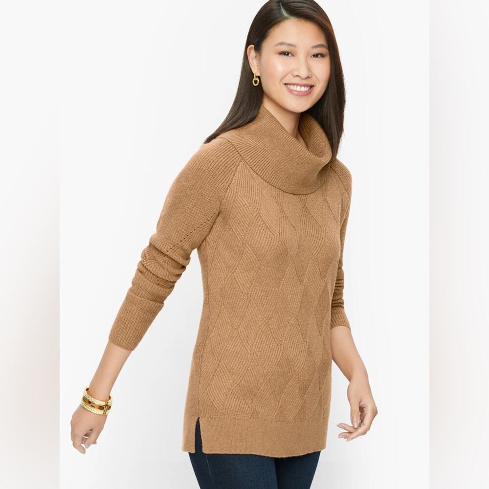 NEW Talbots Cowl Neck Diamond Pullover Sweater in Almond Heather - Size XLP